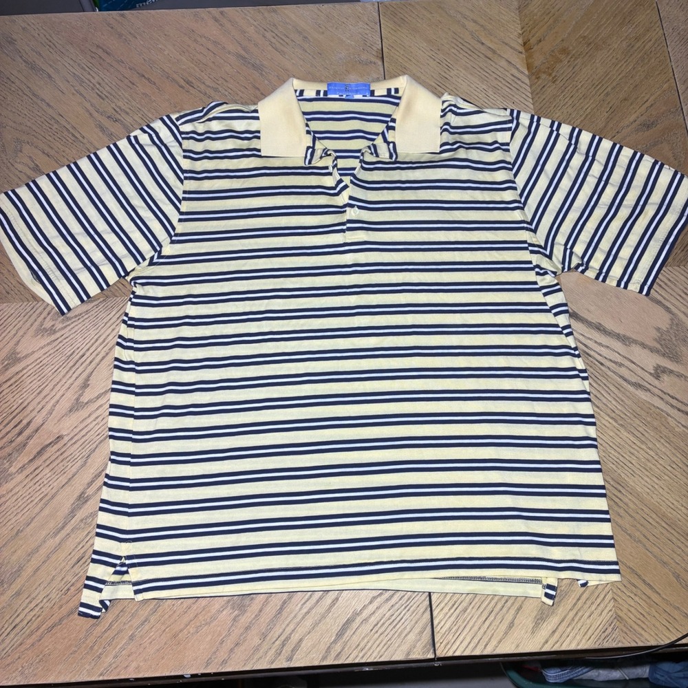 Fairway & Greene Pureformance Mens XXL Yellow Navy Striped Golf Polo Shirt